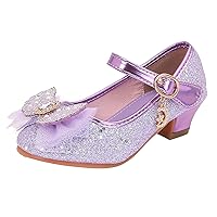Kids Girls Sequins Sandals Bow Rhinestone Pearl Princess Dress Shoes Non Slip Round Toe Low Heels Wedding Summer Shoes