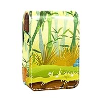 Bamboo Forest Lipstick Case Lipstick Box Holder With Mirror, Portable Travel Lip Gloss Pouch, Waterproof Leather Cosmetic Storage Kit For Purse