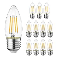 LVWIT B11 LED Filament Bulb E26 Candelabra Medium Base 2700K Warm White, Pack of 12, 4W(60W Equivalent) 500 Lumens Non-Dimmable Decorative Candle Light Bulb