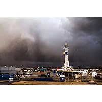 Oilfield Photography Print (Not Framed) Picture of Thunderstorm Passing Behind Drilling Rig on Stormy Day in Oklahoma Oil and Gas Wall Art Energy Decor (5