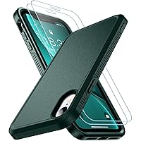 SPIDERCASE for iPhone XR Case, [10 FT Military Grade Drop Protection] [Non-Slip] [2 pcs Tempered Glass Screen Protector] Shockproof Airbag Cushion Protective Case for iPhone XR 6.1” (Dark Green)