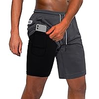 Mens Athletic Shorts, 2-in-1 Gym Workout Shorts for Men Mesh Quick Dry Yoga Training Running Shorts with Pockets
