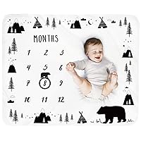 Baby Monthly Milestone Blanket Boy - Bear Newborn Month Blanket Unisex Neutral Personalized Shower Gift Woodland Nursery Decor Photography Background Prop with Frame Large 51''x40''