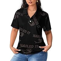 Hammerhead Shark Nailed It Women's Polo Shirts Short Sleeve T-Shirt Loose Fit Golf Shirt Button Down Tee Top
