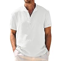 COOFANDY Men's Casual Henley Shirt Band Collar Short Sleeve Shirt Summer Beach Hippie T-Shirt