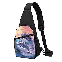 Sling Bag Crossbody for Women Fanny Pack Dolphins Art Chest Bag Daypack for Hiking Travel Waist Bag