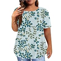Plus Size Tops for Women Round Neck Tees Summer Tops 2024 Printed Short Sleeve Blouse Casual Loose Tunic Shirts T Shirts