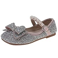 Kids Wedges Bowknot Performance Dance Shoes for Girls Childrens Shoes Pearl Rhinestones Shining Outdoor Toddler House