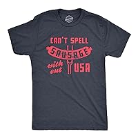 Mens Can't Spell Sausage Without USA Tshirt Funny 4th of July Cookout Kitchen Tee