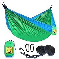 Kids Hammock - Kids Camping Gear, Camping Accessories with 2 Tree Straps and Carabiners for Indoor/Outdoor Use, Sapphire Blue & Grass Green
