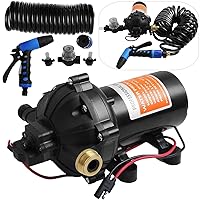 Happybuy RV Water Pump 5.3 GPM 5.5 Gallons Per Minute 12V Water Pump Automatic 70 PSI Diaphragm Pump with 25 Foot Coiled Hose Washdown Pumps for Boats Caravan Rv Marine Yacht