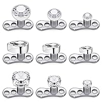9Pcs 14g Stainless Steel Cubic Zirconia/Opal Dermal Anchor Tops and Base Microdermals for Body Piercing