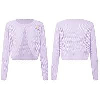 Girls Cardigan Sweater Kids Bolero Shrug Long Sleeve Knitted Cropped Tops Button Closure Jacket Tops