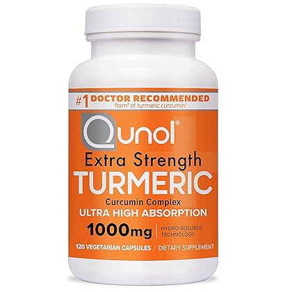 Turmeric Curcumin Capsules, Qunol Turmeric 1000mg With Ultra High Absorption, Joint Support Supplement, Extra Strength Tumeric, Vegetarian Capsules, 2 Month Supply, 120 Count (Pack of 1)