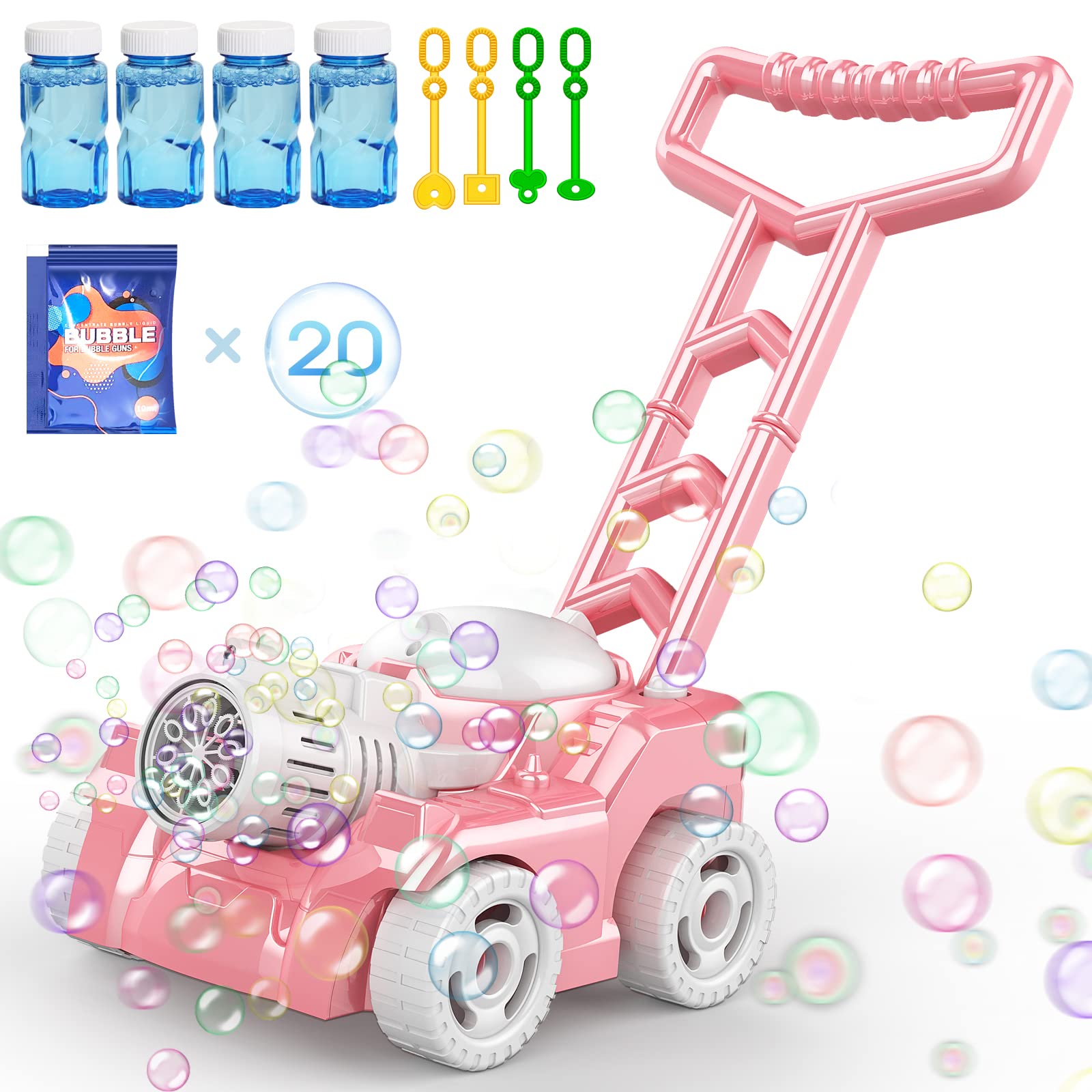 Bubble Machine,Bubble Blower Maker,Bubble Lawn Mower for Toddlers 1-3,Summer Outdoor Push Backyard Toys,Wedding Party Favors,Christmas Birthday Gifts for Preschool Baby Boys Girls…