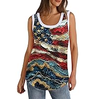 American Flag Shirt for Women 4th of July Tank Tops Sleeveless Scoop Neck Patriotic Tshirt Stars Stripes Tee Blouse
