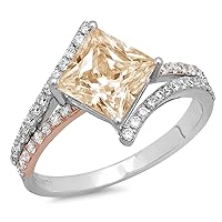 Clara Pucci 2.55 Princess Cut Criss Cross Solitaire W/Accent Natural Brown Morganite Anniversary Promise Wedding ring 18K 2 tone Gold