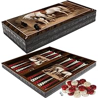 LaModaHome Turkish White Horse Backgammon Set, Wooden, Board Game for Family Game Nights, Modern Elite Vinyl Unscratchable Tavla for Adults, Magnetic Closing Meachanism Picture 19.7