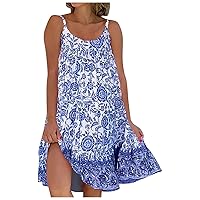 2023 Casual Beach Summer Dresses for Women Polka Dot Print Flattering Flowing Hemline Bohemia Hawaii Midi Sundress