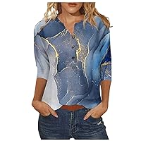 3/4 Sleeve Summer Tops for Women Dressy Casual Button Down Shirts Floral Graphic tees Fashion Crewneck Sweatshirts