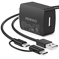 Tablet Charger Block + Micro USB Cable with Type C Adapter for All Kindle Fire HD 6 7 8 10, Kids E-Reader, Oasis Paperwhite, TV Stick Firestick, Samsung Galaxy Tab A S2, Fast Power Adapter + 6FT Cord