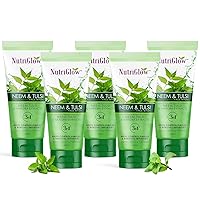 NUTRIGLOW Neem & Tulsi Face Wash For Oily & Pimple Prone Skin, Gentle Moisturizing, Non Foaming Face Wash, Paraben and Sulphate Free, 65ml Each, Pack of 5