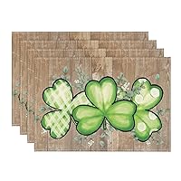 Artoid Mode Wood Grain Shamrock St. Patrick's Day Placemats Set of 4, 12x18 Inch Seasonal Spring Table Mats for Party Kitchen Dining Decoration