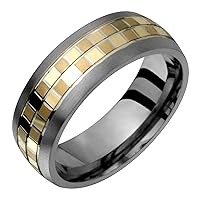 Schea Titanium Ring 14kt Yellow Gold Sand Paper Comfort Fit 7mm Wide Wedding Band for Him Her