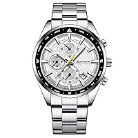 Men's Wrist Watches Sport Casual Chronograph Quartz Big Face Watches for Mens Stainless Steel Band, Waterproof, Tachymeter, Date