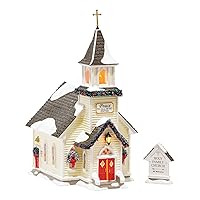 Department 56 Snow Village Holy Family Church Porcelain Light House, 10.63 inch (Set of 2)