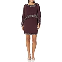 J Kara Women's Boat Neck Capelet Short Cocktail Beaded Dress