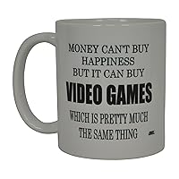 Rogue River Tactical Best Funny Coffee Mug Money Can't Buy Happiness But It Buys Video Games Gamer Video Games Novelty Cup Great Gift Idea For Men or Women
