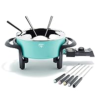 GreenLife 14 Cup Electric Fondue Maker Pot Set For Cheese, Chocolate, and Meat, 8 Color Coded Forks, Healthy Ceramic Nonstick, Adjustable Temperature Control, PFAS-Free, Turquoise