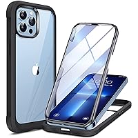 Miracase Glass iPhone 13 Pro Case 6.1 inch, 2023 Upgrade Full-Body Clear Bumper Case with Built-in 9H Tempered Glass Screen Protector for iPhone 13 Pro, Black