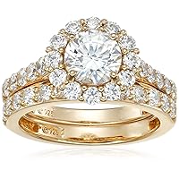 Amazon Collection Yellow Gold-Plated Sterling Silver Infinite Elements Cubic Zirconia Flower Halo Ring, Size 7