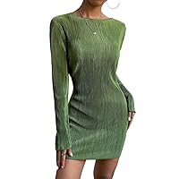 Women's Casual Ladies Comfort Dresses Solid Boat Neck Fitted Dress Leisure Perfect Comfortable Eye-catching (Color : Green, Size : X-Small)