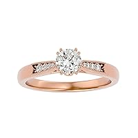 Certified 14K Gold Ring in Round Cut Moissanite Diamond (0.66 ct) Round Cut Natural Diamond (0.11 ct) With White/Yellow/Rose Gold Engagement Ring For Women