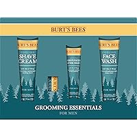 Burt's Bees Christmas Gifts, 4 Stocking Stuffers Products for Men, Grooming Essentials Kit - Cooling Face Wash, Shave Cream, Soothing Moisturizer After Shave & Original Beeswax Lip Balm