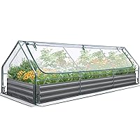 Quictent Raised Garden Bed Galvanized Raised Beds for Gardening Vegetables with Cover 8x4x1 ft Metal Planter Box Outdoor Use (Clear)