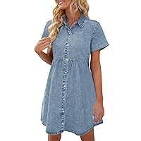 Women's Short Sleeve Solid Summer Dresses Spring Denim Cocktail Club Party 2024 Prom Evening Party Cute Wedding