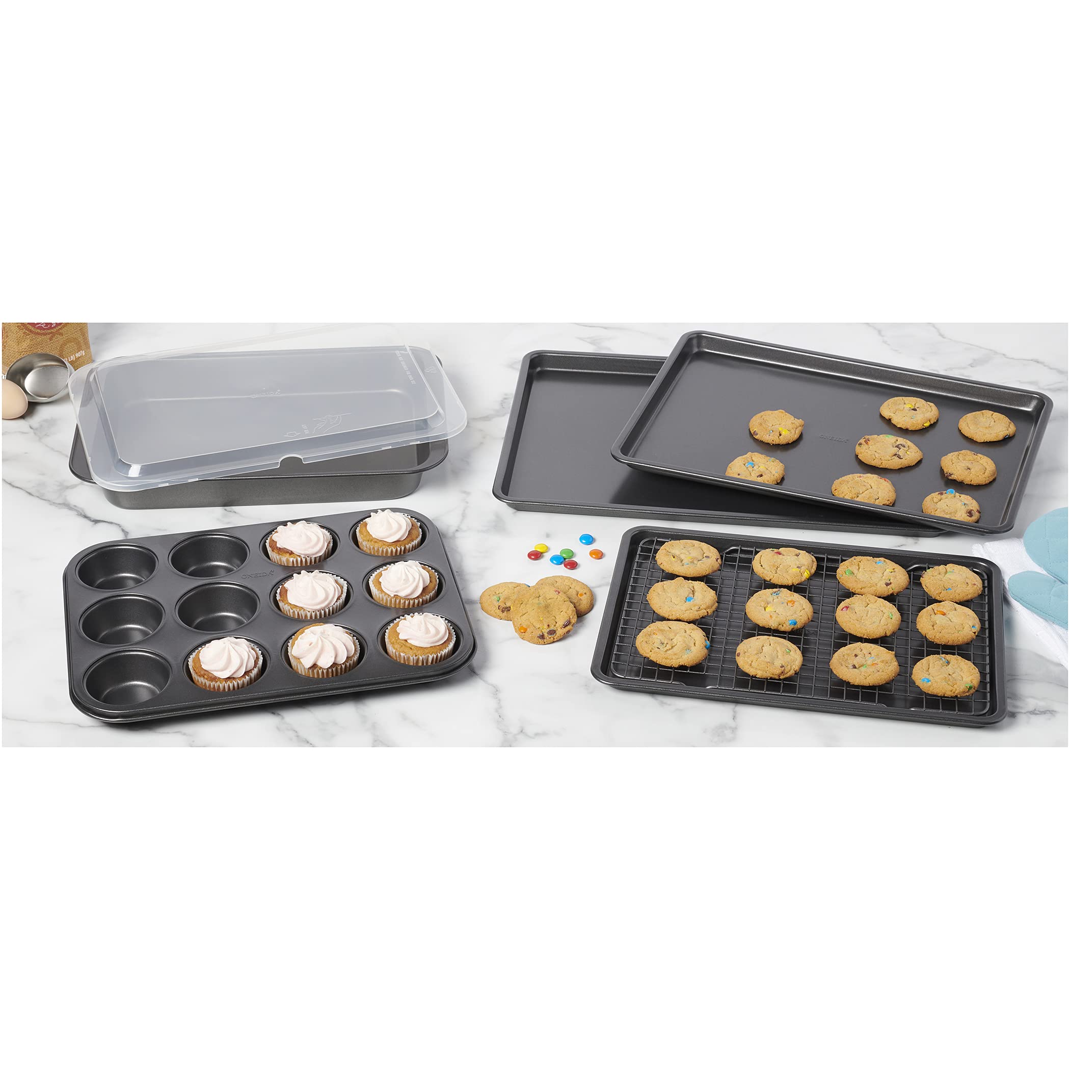 Oneida Simply Sweet 7 Piece Nonstick Metal Bakeware Set, High-Performance & Dishwasher Safe