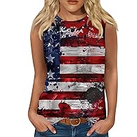 Tank Top for Women 4th of July Independence Day Sleeveless Crew Neck Top Fashion Comfortable Flag Printed Loose Fit Shirts