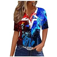 4Th of July Shirts for Women Short Sleeve Memorial Day Shirts 2024 Plus Size T Shirt Hawaiian Beach Round Neck Soft Tops