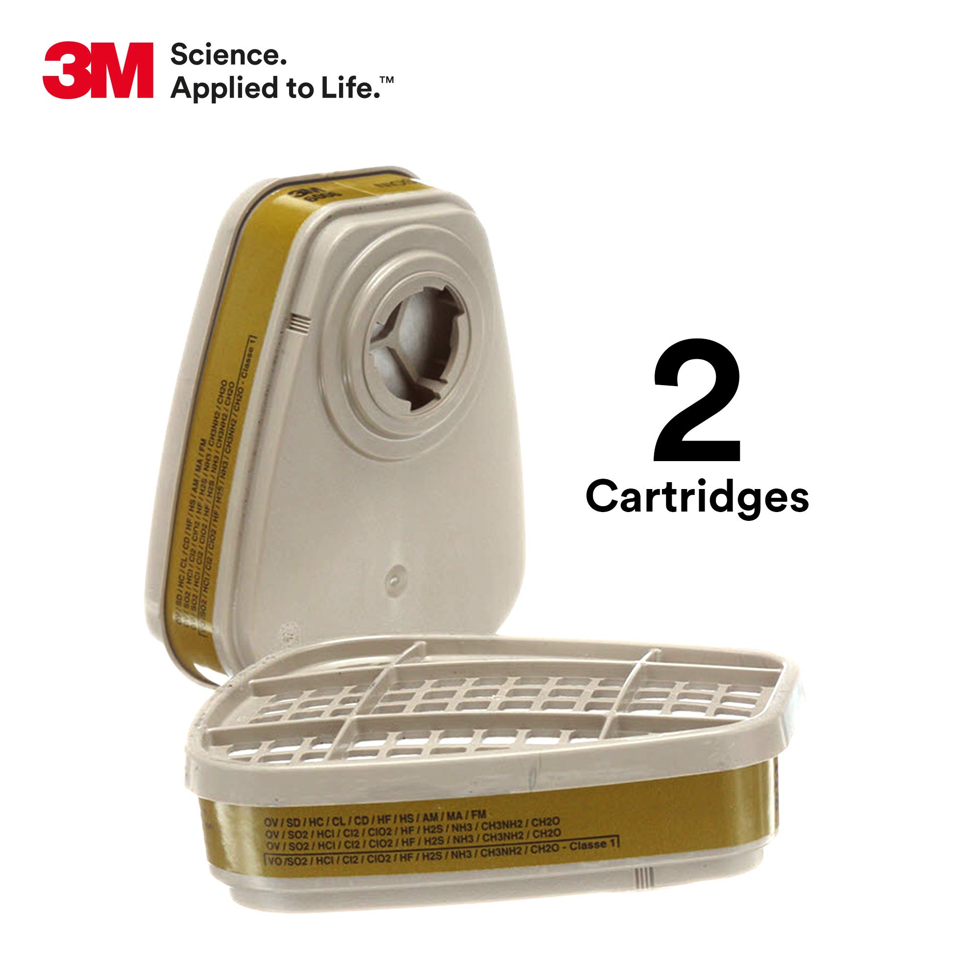 3M Respirator Cartridge 6006, 1 Pair, Helps Protect Against Organic Vapors, Acid Gases, Ammonia, Methylamine or Formaldehyde,Olive