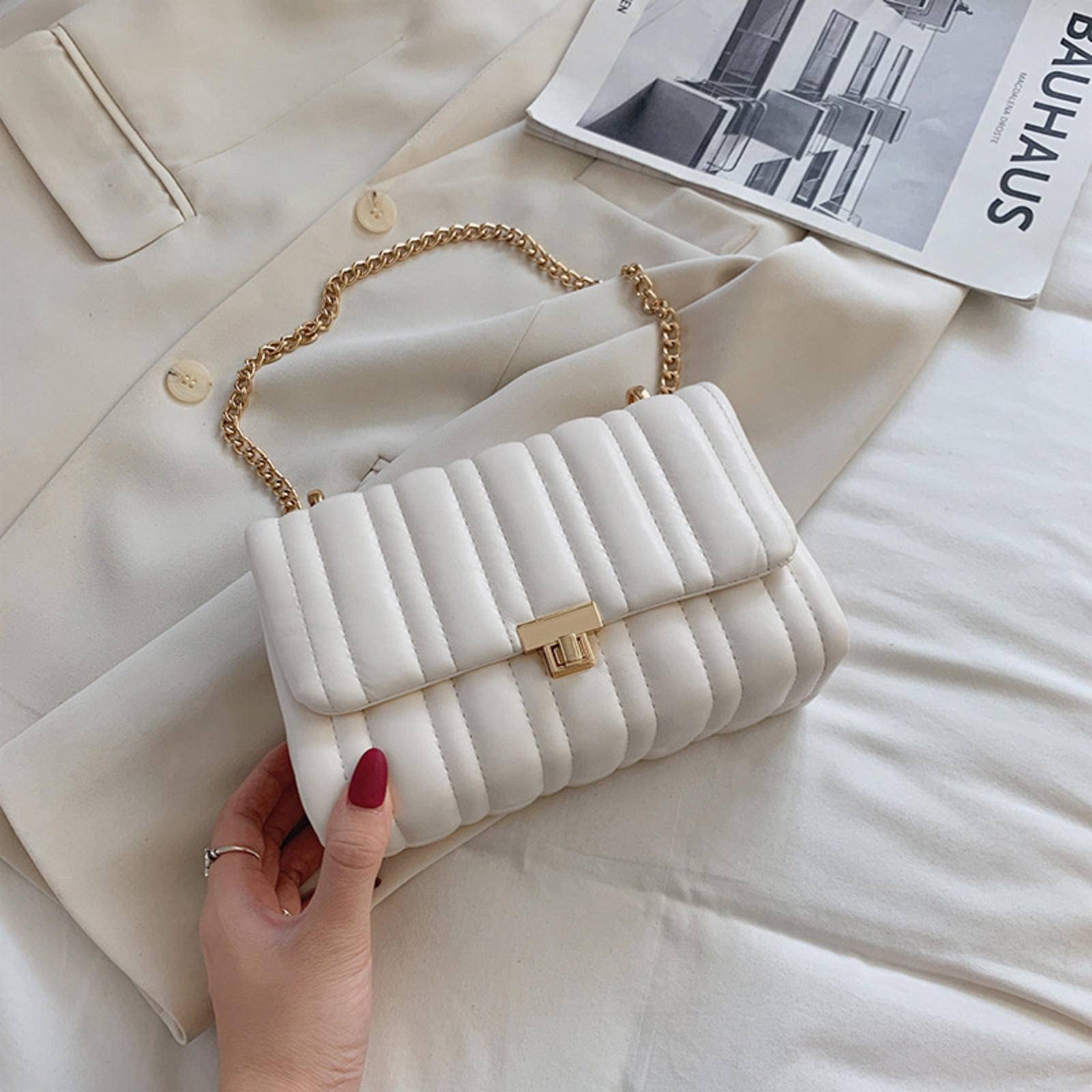 Women's Chain Bag, New Fashion Simple Embroidery Thread Shoulder Bag Crossbody Underarm Rhombus Soft Leather Small · Chanel Style Bag