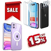 CANSHN Clear Magnetic Designed for iPhone 11 Case + 3 Pack Screen Protector for iPhone 11 [6.1 inch] + 3 Pack Tempered Glass Camera Lens Protector with Easy Installation Frame - 6.1 inch