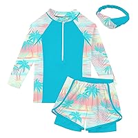 Idgreatim Girls Rashguard Swimsuits 2 Piece Long Sleeve Bathing Suit with Bodyshorts 5-12 Years