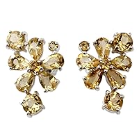 NOVICA Handmade Citrine Flower Earrings Floral Button .925 Sterling Silver Yellow India Birthstone [0.9 in L x 0.6 in W x 0.2 in D] 'Sunshine Petals'