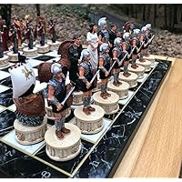 Handmade Chess Set for Adult XL Chess Pieces Hand Painted Trojan Theme Chess Pieces Wooden Chess Board 16