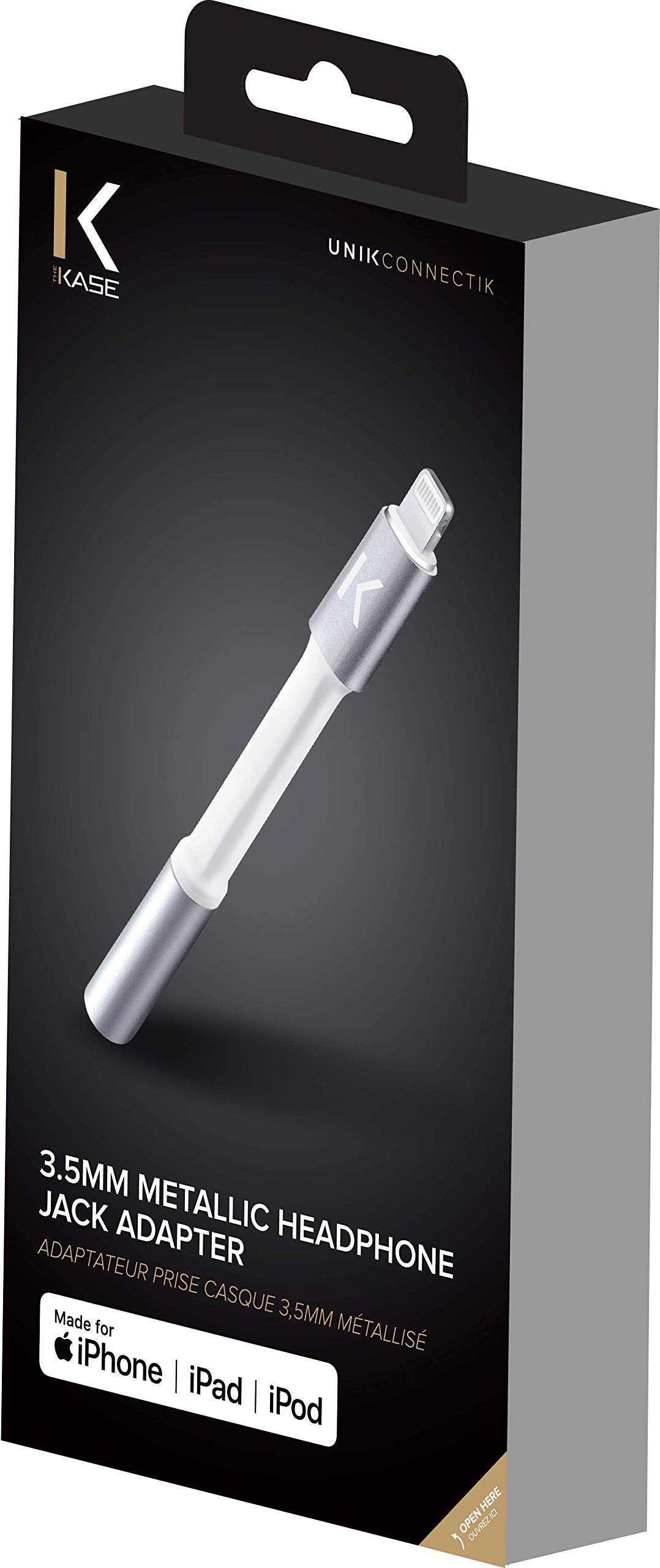 The Kase 38917703 Apple Lightning 3.7 mm Metallic Headphone Jack Adapter iPhone Lightning Headphone Jack Adapter Silver